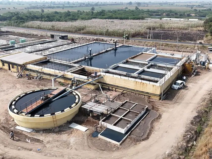 Aerial view of a complete effluent treatment plant at Balaji Sugar