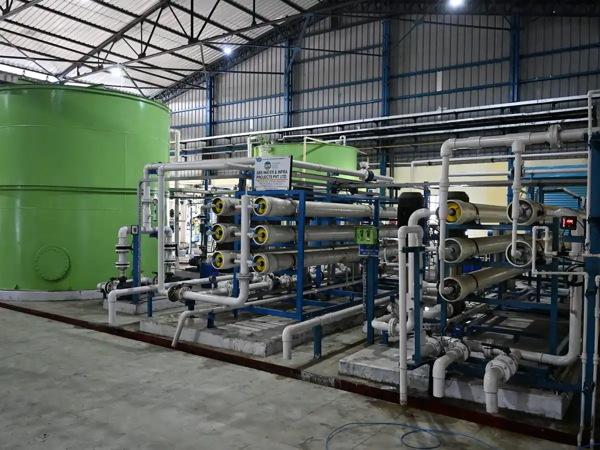 RO skids and pressure vessels inside the condensate polishing hall built by SBS Water at Belgaum Sugars
