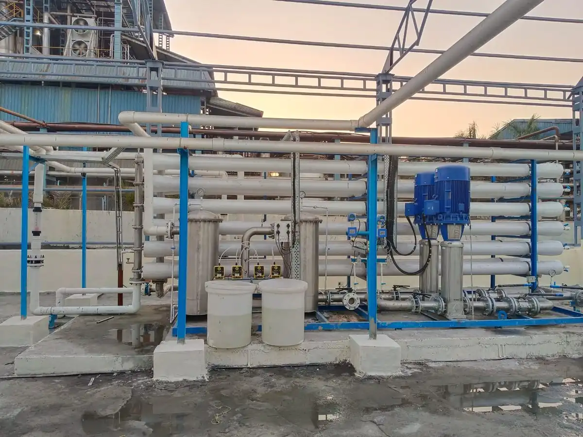 RO plant by SBS Water with membrane pressure tubes, cartridge filters, dosing pumps and vertical high-pressure pumps