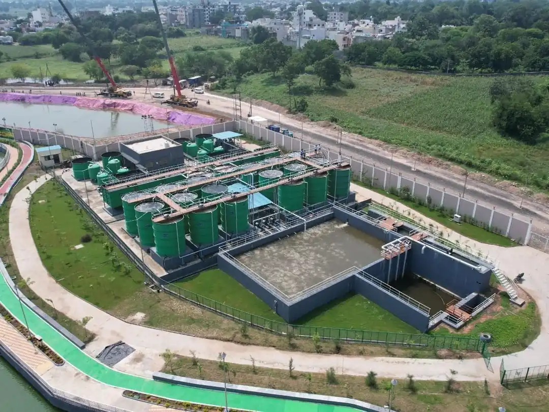 Landscaped sewage treatment plant by SBS Water with biological tanks and treated water storage