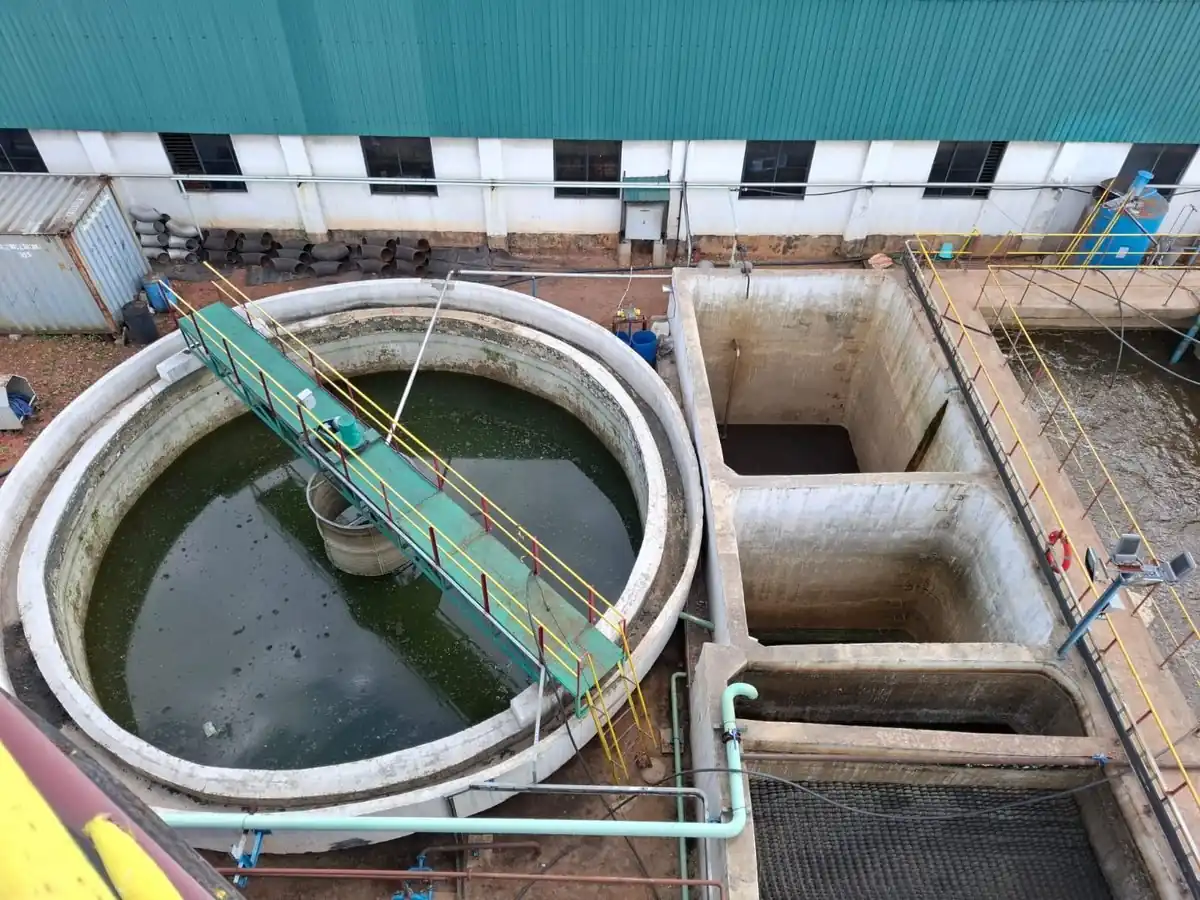 Settling tank with scraper bridge in a biological treatment plant