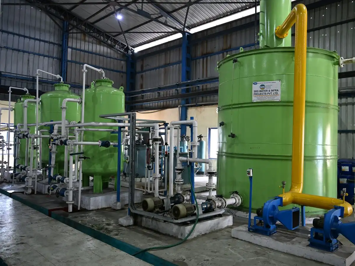 Condensate polishing unit with filters and ion exchange vessels at a sugar mill