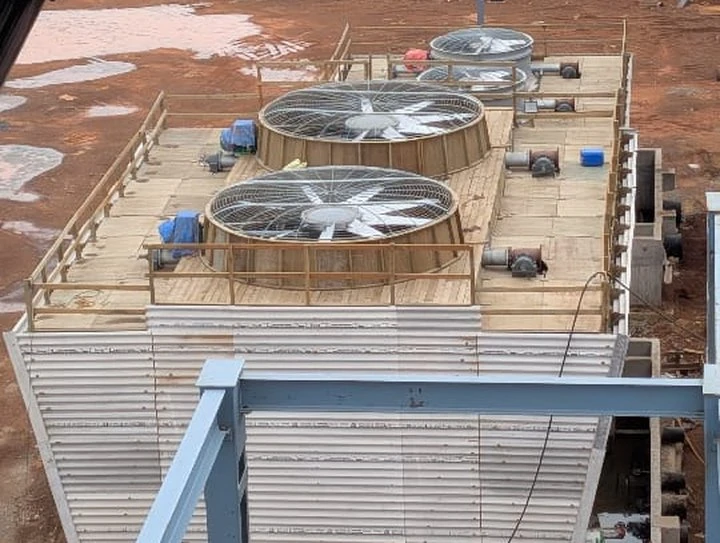 Induced-draft cooling tower fans at an industrial plant site