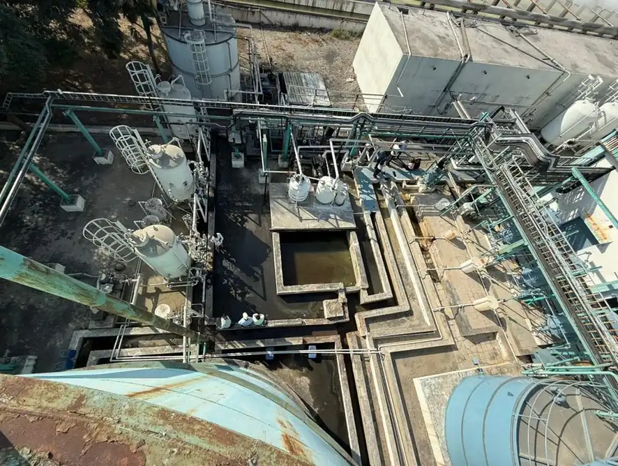 Dosing tanks, pipe racks and treatment units at a plant revamped by SBS Water